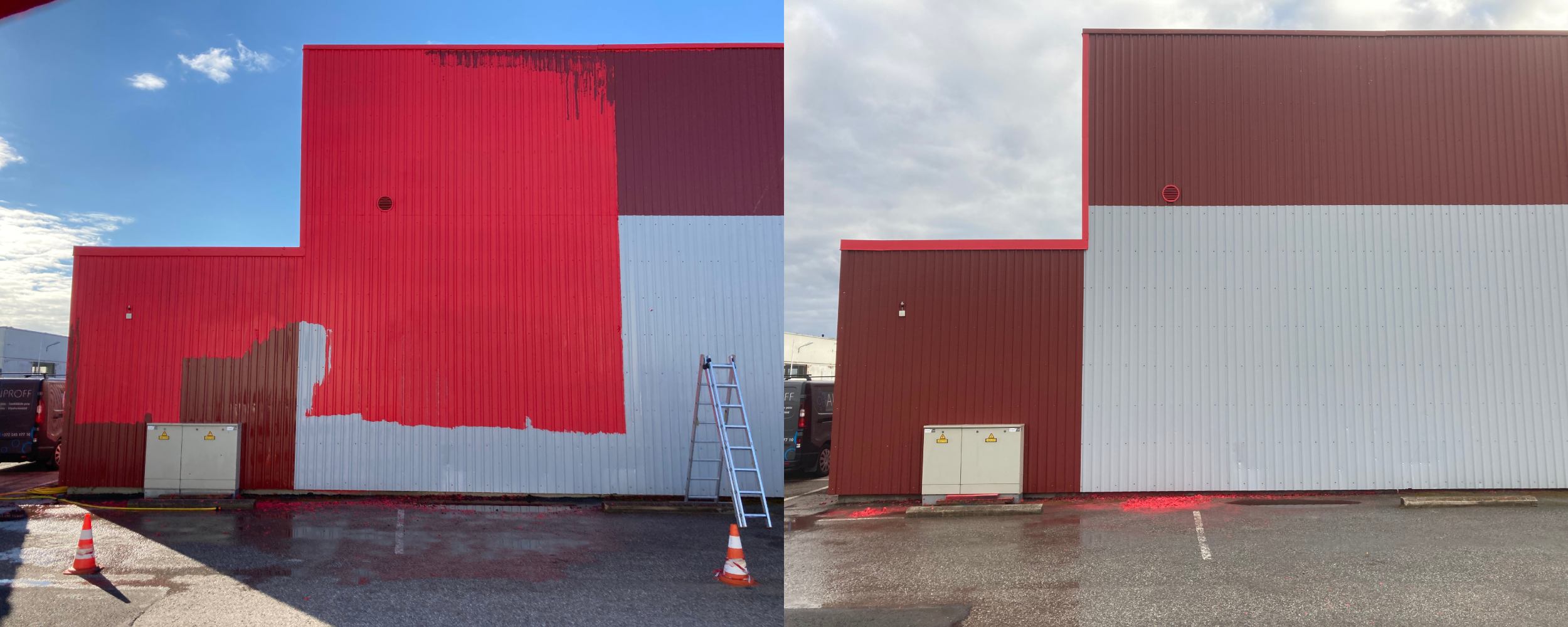 Värvieemalduse plekk fassaadilt